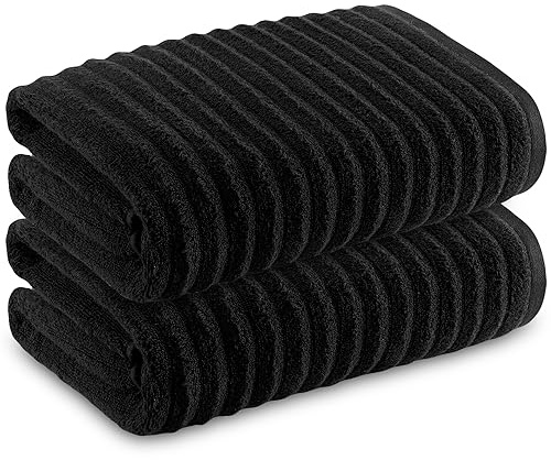 Towelogy Bamboo Extra Large Bath Towels (90x140cm, 2 Pack) - Highly Absorbent & Fast Drying Bath Sheets OEKO-TEX CERTIFIED (Black, 2)