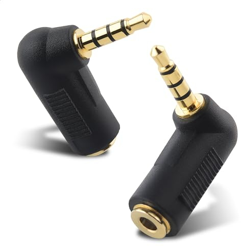 Cable Matters Confezione da 2 adattatori ad angolo retto da 3,5 mm in nero (adattatore ad angolo retto da 3,5 mm, adattatore da 3,5 mm a 90 gradi, adattatore audio a 90 gradi)