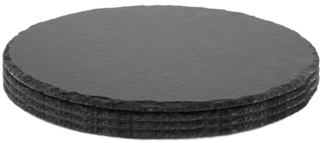 WOPPLXY 4 Stück Schieferplatte Rund 25 cm, Naturschiefer Rutschfest, Servierplatte aus Schiefer für Lebensmittel