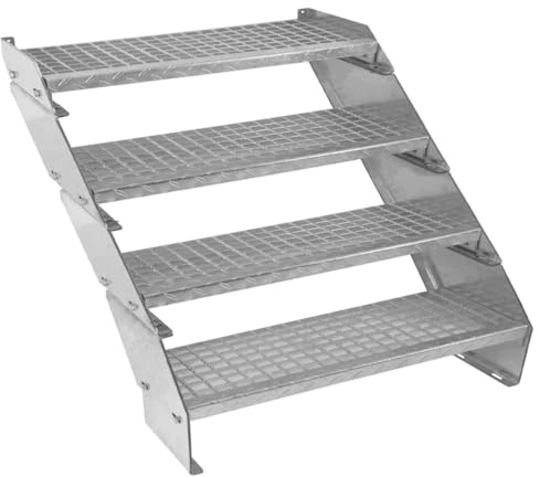 Metalltrappa 4-delad Justerbar Höjd 90 cm Bred Galvaniserat Stål Silver 4 Trappsteg Väderbeständig Gallertrapp Utomhusbruk Trädgård Terrass Modultrappa 5 mm Stångtjocklek GRATIS Monteringsset