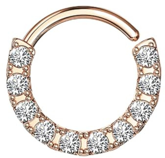 Taffstyle Piercing para septum, tragus, hélix, oreja, nariz, labio, nariz, nariz, oreja, piercing íntimo, universal, continuo, con cristales, plata 925, oro rosa, 12 mm x 8 mm, 8mm Innendurchmesser |