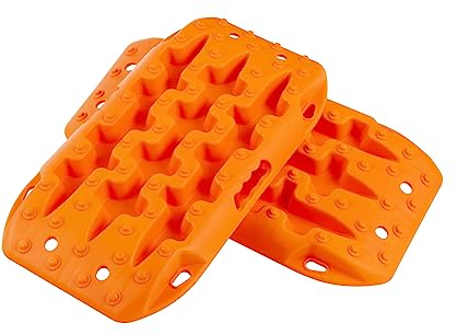 GYMAX 2 Stück Sandbleche Anfahrhilfe, Offroad Traktionsmatte für Sand, Schlamm & Schnee, Recovery Board Offroad Tracks, 10 T, Reifenleiter für Wohnmobil, PKW & LKW (Orange, 58 x 31 x 6 cm)