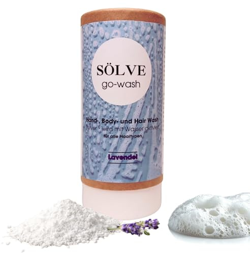 Sölve go-wash 3-in-1 Pulver Shampoo & Duschgel für Hände Körper & Haare | Powder-to-Foam | Nachhaltig plastikfrei | Sanft, ergiebig & ideal für Alltag & Bad | Pflege Made in Germany