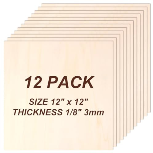 Philorn 12Pcs Plywood Sheets, Unfinished Basswood Sheets Boards for Woodcraft Model, Craft Balsa Wood, Painting, Engraving, Stenciling, Home Decor (12pcs 300 * 300 * 3mm)