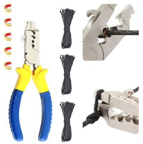 SPG Bow String Nock Point Pliers - D Loop Pliers with D Loop Material for Compound and Recurve Bowstring Arrow Nocks Points Bowstring Maintenance Kit(Plier,3 D Loop Strings,5 Archery Nocks)