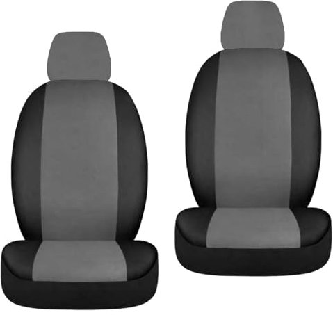 Set di Coprisedili e Copri Poggiatesta per Sedili Anteriori Prodotto Artigianale Universale Bordi Elasticizzati per Airbag Laterale Lavabili lavatrice Ganci Di Fissaggio MADE IN ITALY (Grigio / Nero)