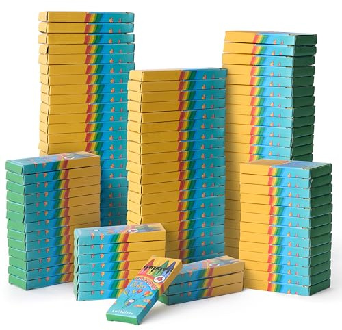 THE TWIDDLERS 100 Boxes of Wax Crayons - 4 Crayons Per Box, 400 Total, Mixed Coloured, Perfect for School Classrooms, Party Bag Fillers, Arts & Crafts, Restaurants