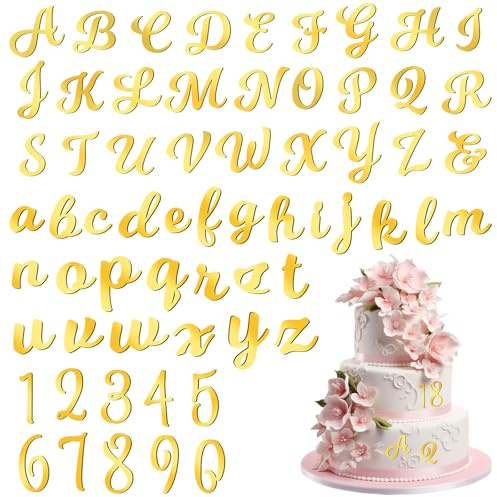 Sibba 64 Stück Buchstaben Zahlen Tortendeko Gold Buchstaben Deko Torte Geburtstag Kuchen Cake Topper Buchstaben A-Z Großbuchstaben 0-9 Zahl Set Tortenaufsatz für Hochzeit Geburtstag Jubiläum Party