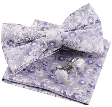 Alizeal Lot de 3 nœuds papillon pré-noués pour homme Motif floral et boutons de manchette
