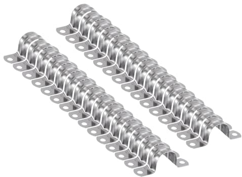 sourcing map 30pcs 1 Inch 25mm Conduit Clamps, M25 U Tube Pipe Clamp, Stainless Steel Rigid Pipe Strap, U Shaped Bracket with Two Hole for Pipe Tube Hose Wire Cord Fixing