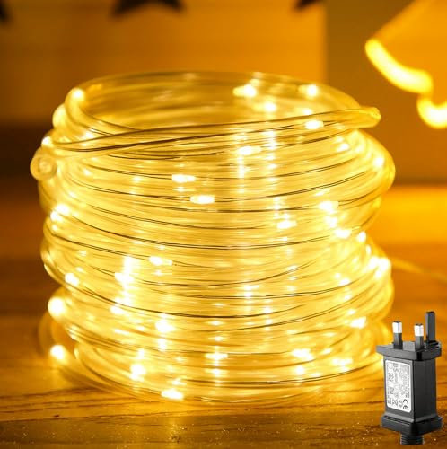 Outdoor Rope Lights, 20M/66FT 200 LED Christmas Rope Lights Plug in 8 Modes Waterproof Fairy Lights Mains Powered Decorate Lighting for Christmas Tree Indoor Party Bedroom Garden ( Warm White)