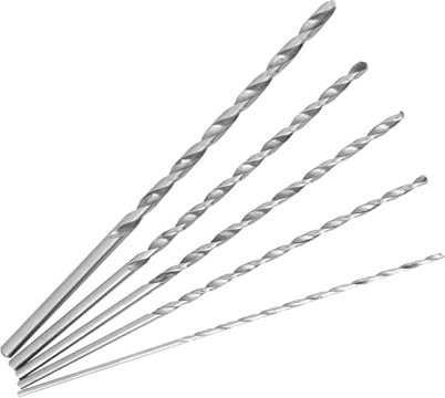 High Speed Steel Extra Long Twist Drill Bit Set, Bits for Wood, Aluminum, Plastics, 5 Drill Bits 2mm-5mm, Most Popular Sizes, Deep Holes, with 150mm~160mm Length