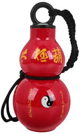 Vaguelly Gourde d'eau Rouge Portable de Grosse Capacité en Plastique et Polyester avec Sangle, Style Chinois Rétro pour Activités Sportives et Extérieures