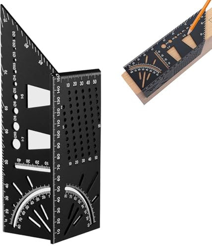 UZSUZZ Squadra da Falegname 45°-90° Squadra da Carpentiere In Alluminio, Righello Metallo Falegname Righello Triangolare Metrico Attrezzi Falegnameria
