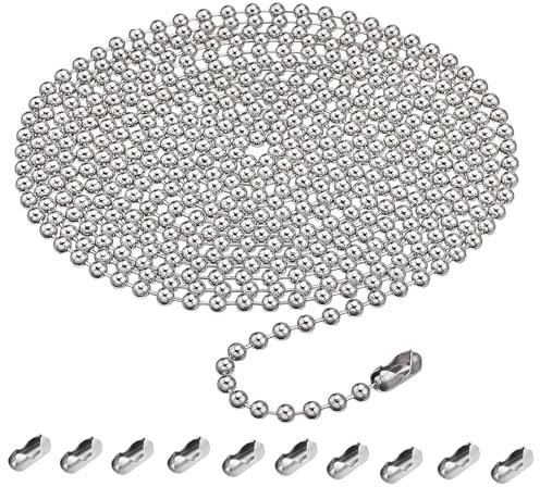 YOUNIEYO 3 Metre Roller Blind Chain with 10 Bead Buckles 4.5mm Roller Blind Chain Beaded Pull Chain Extension Silver Blind Cord for Roller Blinds for Easy Installation