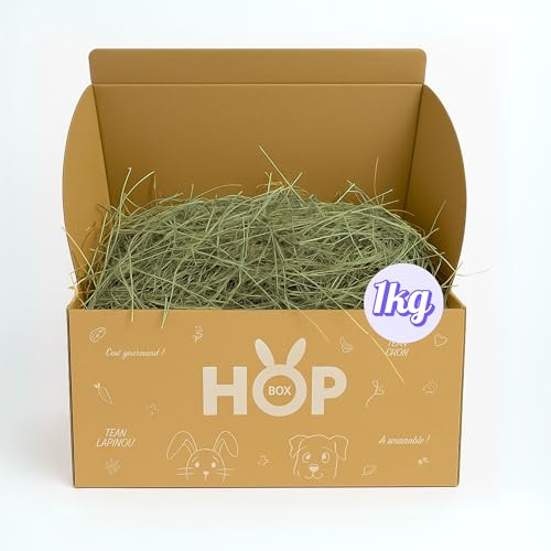 HOP-BOX - Foin de Prairie Premium pour Lapin & Cochon d’Inde – 100% Naturel – Longs Brins – sans Pesticides – Origine Savoie – Riche en Fibres & Digestion Facile (1 Kg)