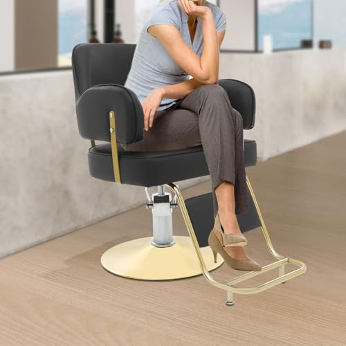 OMGGYER Chaise pivotante 360° - Hauteur ajustable, dossier, oreiller et repose-pieds - Salon de coiffure professionnel, spa, beauté, tatouage