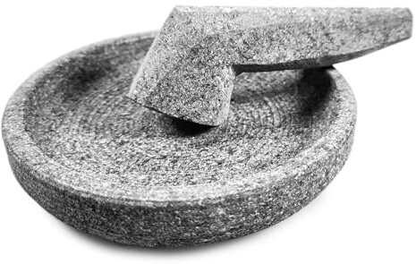 Tokoindah Cobek Mortier en Pierre Naturelle Volcanique - Outil de Cuisine Traditionnel Indonésien pour Hacher & Broyer - Robuste & Durable Polyvalent comme Bol de Service - 15 cm