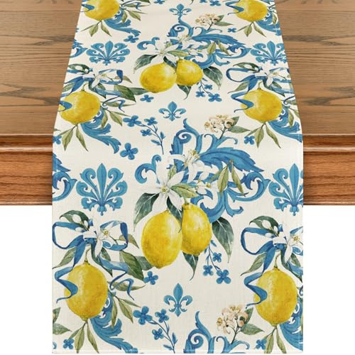 Tischläufer Zitrone Tischläufer Outdoor Zitronenmotiv33X183CM Zitronen Deko | Zitronen Tischläufer-Wetterfest Outdoor Abwaschbar Für Den Küchentisch Feiertagsparty-Dekoration-Atmungsaktiv und Knitterarm