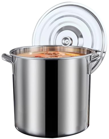 Genérico Olla de Acero Inoxidable de 50 l con Tapa, Compatible con inducción, vitrocerámica y halógenos, Resistente, para cocinas domésticas y comerciales.