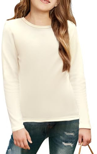 Arshiner T-Shirt per Bambine Maglietta Maniche Lunghe Beige Canottiera Interna Pile Camicetta alla Moda Top Basic Bambini vestibilità Slim Felpa Termica Abbigliamento Bambini Halloween 11-12 Anni