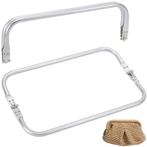 Beebeecraft 2Pcs Rectangle Lock Purse Frames 9.5x30x2cm Aluminum Metal Tube Purse Frames Hardware U-Shaped Bag Handles Inner Kiss Clasp for DIY Handle Bag Making Supplies Sewing Clutch Accessories
