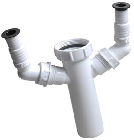 Siphon à double sortie avec entrée de 1 1/2 pouce for lave-linge et lave-vaisselle - Installation standard en plomberie