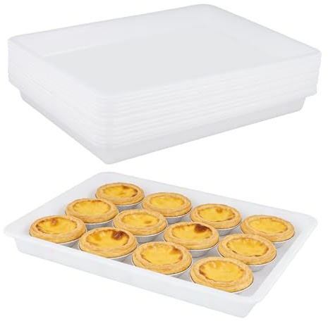 SINJEUN 12 stycken konstgjorda brickor, vita av plast, 36,5 x 27 x 4 cm, materialskålar, stapelbara aktivitetsbrickor, plastbrickor, rektangulära serveringsbricka för organisering