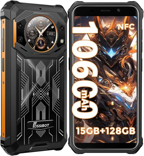 FOSSiBOT F101 Pro Téléphone Portable Incassable 10600mAh 15Go + 128Go/1To Smartphone Incassable Écrans Doubles 5,45 + 1,32 Caméra 24MP Android 13 4G Dual SIM Octa Core/IP68/IP69K/OTG/NFC (Orange)