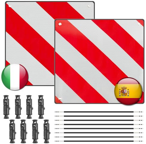 HOVCEH 2 in 1 Warntafel Italien und Spanien, 50 x 50 cm warntafel fahrradträger aus Aluminium mit 4 Spannseile, Warnschild Italien fahrradträger für Wohnmobil, Fahrradträger, Wohnwagen (2 Stück))