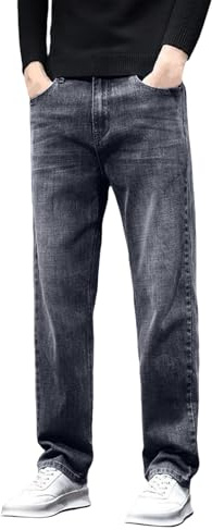 Jeans de pierna recta para hombre, cintura elástica, ajuste holgado, clásico, corte de bota, color sólido, cómodos, pantalones de trabajo, ajuste relajado, pantalones de mezclilla elásticos