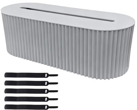 Professional Cable Tidy Box with 5 Cable Ties, Large Oval Cable Organiser Box (33 x 13 x 11 cm), Dual Side Outlets Cable Management Box for Hiding Power Strips & Wires, Milk Blue PP
