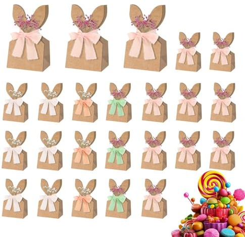 Ostertüten für Kinder 24 Stück rustikale Papier-Hasenohren | Wiederverwendbare Osterbeutel Partyzubehör für Geburtstagsfeiern von und Mädchen, Partygeschenke, DIY-Basteln, Snacks,