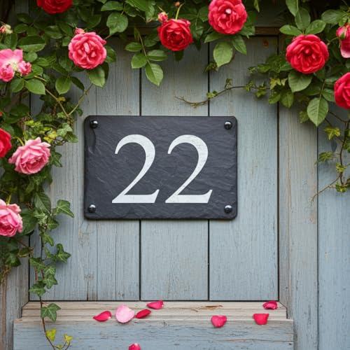 Personalised Slate House Number Plaque 18cm x 12cm – Custom Door Number | & name sign for outside wall, gate or entrance. Engraved natural slate.