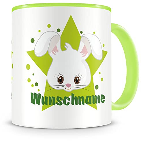 Samunshi® Kindertasse mit Namen Tasse Süßer Hase Personalisierte Tasse mit Namen Kinder Kinderbecher personalisierter Text Namenstasse Kindergarten grün 300ml