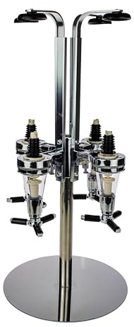 United Entertainment Bar Butler Karussel Flaschenhalter für 4 Flaschen mit LED-Leuchten, drehbarer Cocktail Getränkespender für Männerhöhle Hausbar Küche, 51xø24.5 cm, Silver
