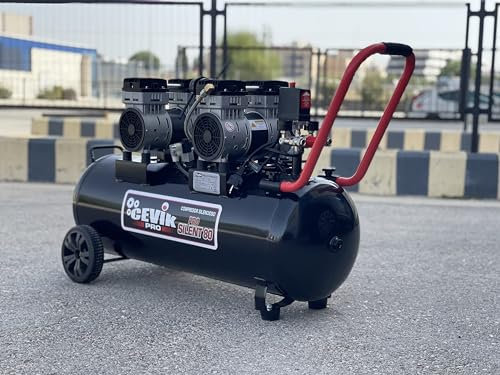 CEVIK PRO - CA-PRO80SILENT - Compresor Aire Silencioso - 68 dB - 80 litros - 3HP - Máx 8 Bar - 350 l/min - Sin Aceite - Dos Salidas de Aire - Compacto y Portátil - Compresor de Pintura y Neumática
