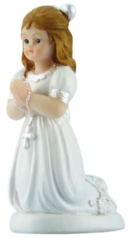 Jacobi Decor Deko-Figur Tortenfigur Kommunionskind Mädchen kniend | Tortendekoration passend zu Kommunion + Konfirmation | Kuchen und Torten schnell und einfach dekoriert | Größe ca. 6,9 cm