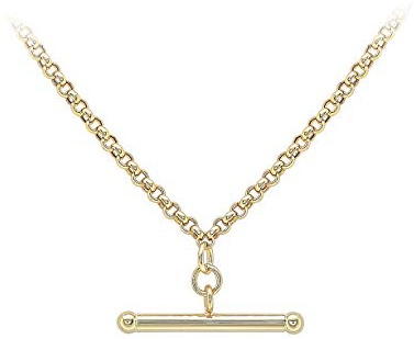 CARISSIMA Women's 9ct Yellow Gold 25.5mm x 3mm T-Bar 80 Hollow Belcher Chain Albert Clasp Necklace 46cm/18'