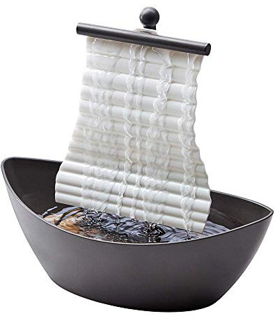 Homedics White Waters Relaxation Indoor Tabletop Fountain, Ambient LED Lighting and Natural Waterfall Sounds for Home, Office, Bedroom, Desktop, Spa and Décor, 6.10”x4.25”x10”