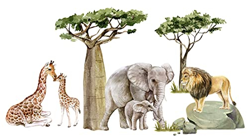 Osomehome | Wandtattoo Kinderzimmer Dschungeltiere | Tiere Wandsticker Jungzimmer | Tropische Wanddeko Babyzimmer | Bäume Wandaufkleber Jugendzimmer | Selbstklebend Tapete | os 4033 230x120 cm