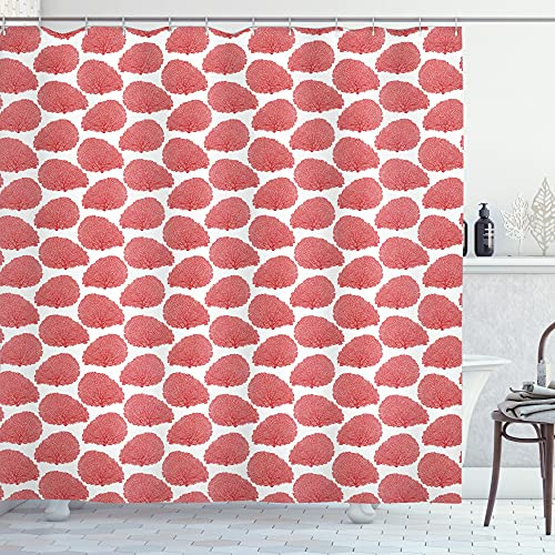 ABAKUHAUS Unterwasser- Duschvorhang, Warmtonige Coral Ozean, Stoffliches Gewebe Badezimmerdekorationsset mit Haken, 175 x 180 cm, Dunkle Koralle und Weiß