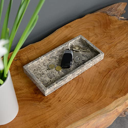 wohnfreuden Marmortablett grau eckig 24 cm - Deko Stein Schale aus Marmor für Badezimmer, Wohnzimmer oder Küche