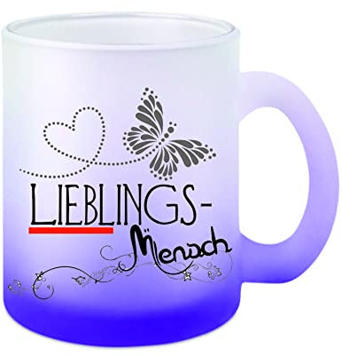 Glas-Tasse weiß/lila Lieblingsmensch Kaffeetasse, Teetasse, Glühweintasse, Glas satiniert mit Farbverlauf
