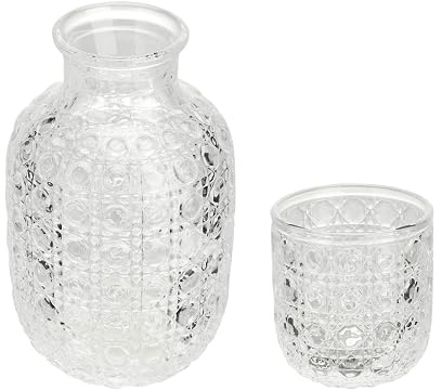 Blanketswarm Bedside Water Carafe and Glass Set,14.8oz Mouthwash Cup Glass Carafe with Lid Glass Milk Jug Water Cups for Bedside Table Nightstand Bathroom Gift