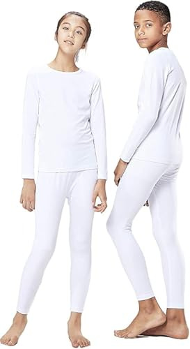orbiz Ensemble de sous-vêtements thermiques pour enfants - Sous-vêtements chauds d'hiver - Bas long John et haut à manches longues, blanc, 11-12 ans