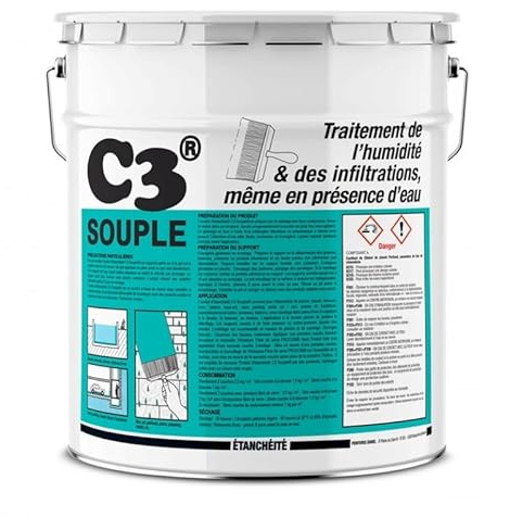 Enduit d'étanchéité souple pour piscine, bassin, cuve, citerne - Enduit de cuvelage flexible sous-sol, cave C3 SOUPLE - PROCOM 35 Kg