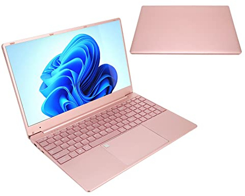 Annadue Laptop de 15.6 Pulgadas, 1080P 2K IPS Laptop N5095 Quad Core CPU 16GB 512GB ROM con Lector de Huellas Digitales, 2 X USB, Mini, 2.4G 5.0G WiFi para 11, Rosa (16+512G Enchufe