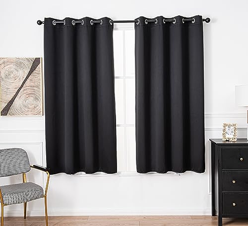 PI Blackout Curtains,Room Darkening Heat Insulated Ring TOP Window Drape for Living Room/Bedroom/Sliding Door 1 Panel (Black,W52XL72)