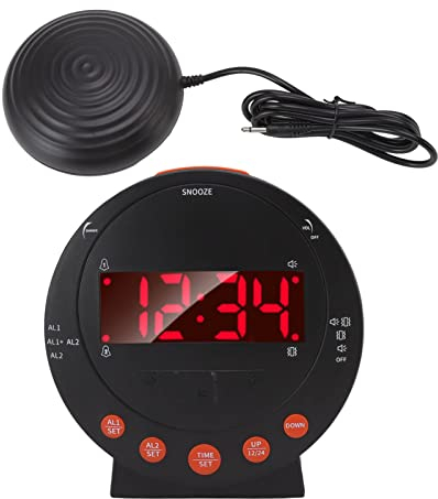 Sveglia a vibrazione per sordi con 113 decibel, sveglia per persone sorde, orologio vibrante con luce rossa lampeggiante per chi dorme e anziani con problemi di udito